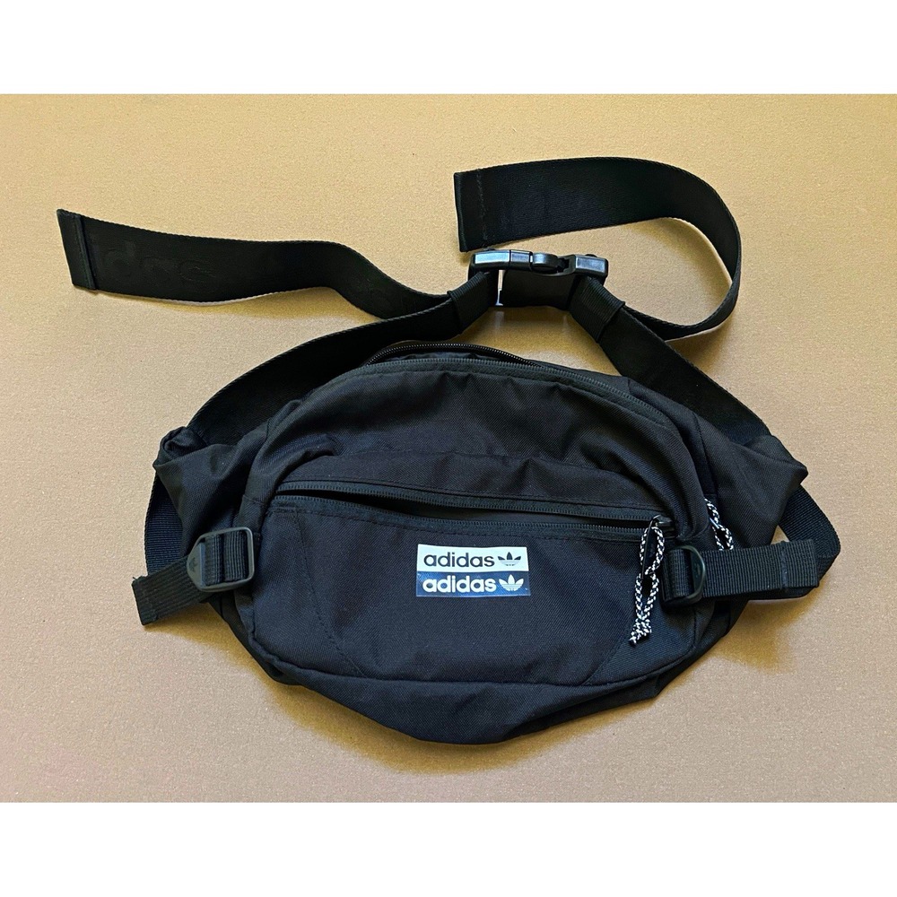 adidas Originals Black Waist Pack Polyester Zip 2-Pocket Adjustable Strap